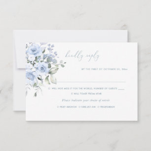 Watercolor Flowers Dusty Blue Roses, Meal RSVP Invitation
