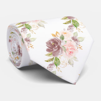 Watercolor Flowers Dusty Rose Blush Pink Roses Neck Tie