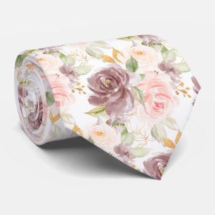 Watercolor Flowers Dusty Rose Blush Pink Roses Neck Tie