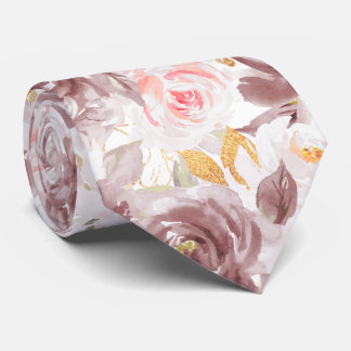 Watercolor Flowers Dusty Rose Blush Pink Roses Neck Tie