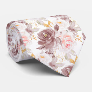 Watercolor Flowers Dusty Rose Blush Pink Roses Neck Tie