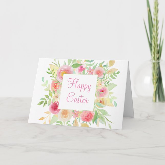 Watercolor Flowers Easter Card (Front)