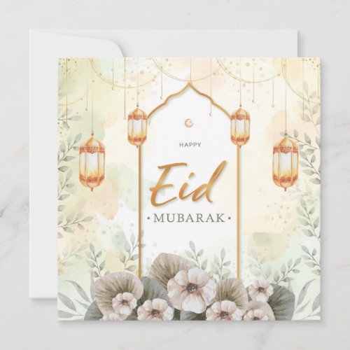 Watercolor Flowers Eid Mubarak Holiday Card