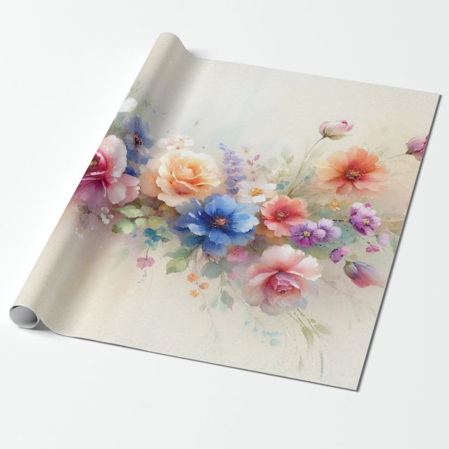Watercolor Flowers Elegant Modern Template Gift Wrapping Paper (Unrolled)
