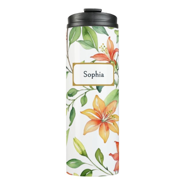 Watercolor Flowers Elegant Pretty Personalized Thermal Tumbler (Front)
