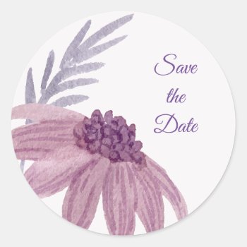 Watercolor Flowers Elegant Save The Date Wedding Classic Round Sticker by ReligiousStore at Zazzle