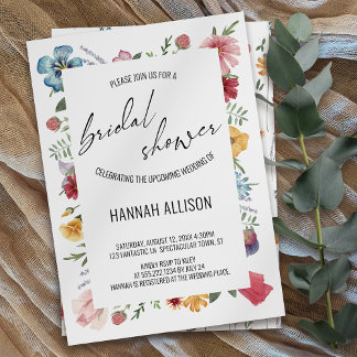 Watercolor Flowers Elegant Script Bridal Shower Invitation