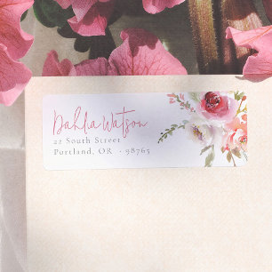 Watercolor Flowers Elegant Script Return Address Label