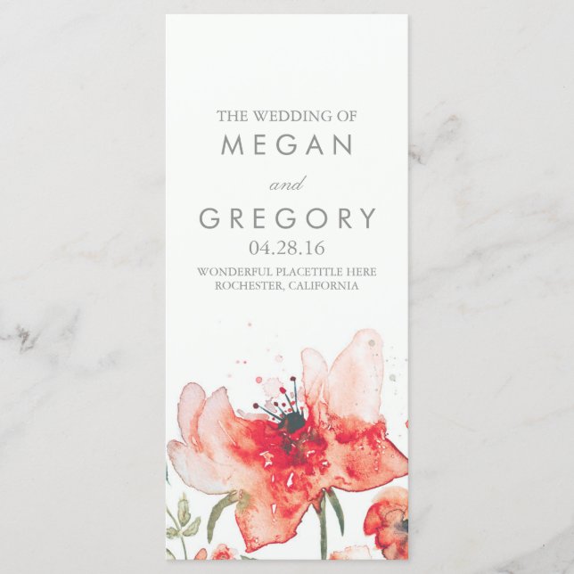 Watercolor Flowers Elegant Trendy Wedding Programs (Front)