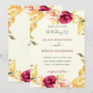 Watercolor Flowers Elegant Wedding Invitation Card