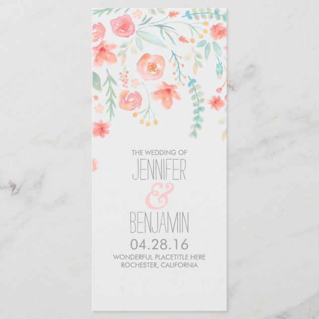 Watercolor Flowers Elegant Wedding Programs (Front)
