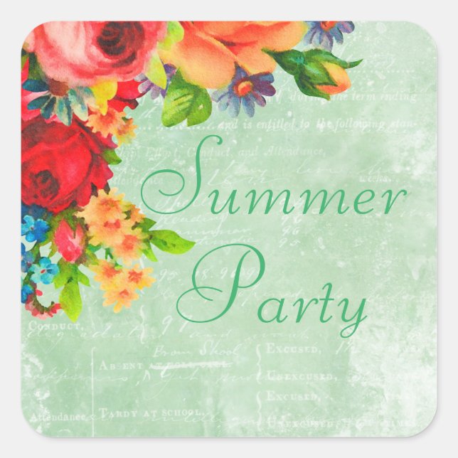 Watercolor Flowers Envelope Seals Square Stickers (Front)