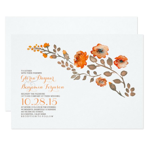 Watercolor Flowers - Fall Wedding Invitation