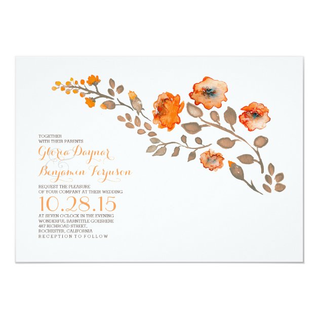 Watercolor Flowers - Fall Wedding Invitation