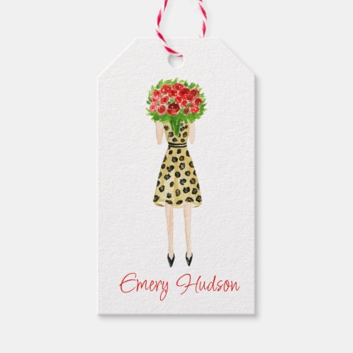 Watercolor Flowers Fashion Girl Gift Tags