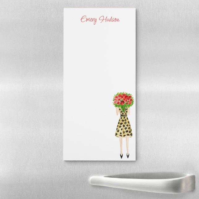 Watercolor Flowers Fashion Girl Magnetic Notepad (In Situ)