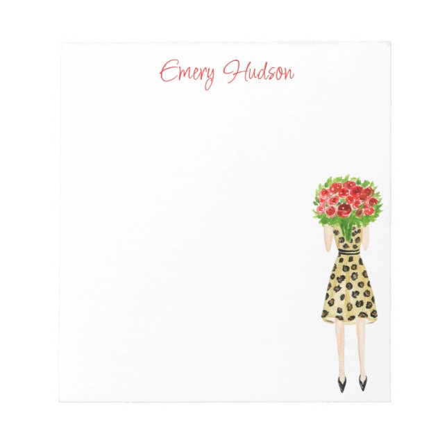 Watercolor Flowers Fashion Girl Notepad (Front)