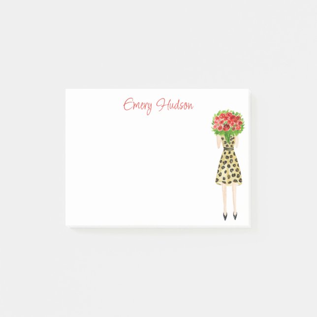 Watercolor Flowers Fashion Girl Notes (Front)