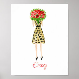 Watercolor Flowers Fashion Girl Poster