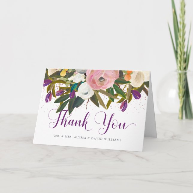 Watercolor Flowers | Faux Glitter Thank You (Front)