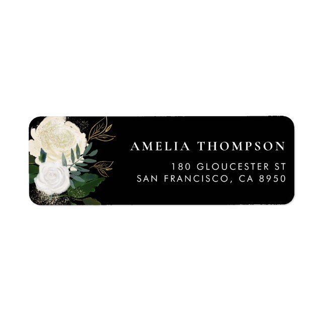Watercolor Flowers & Faux Gold Glitter Chalkboard Label (Front)
