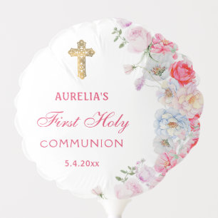 Watercolor Flowers First Communion Balloon
