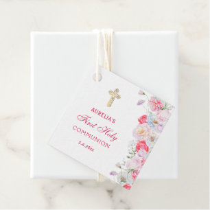 Watercolor Flowers First Communion Favor Tags