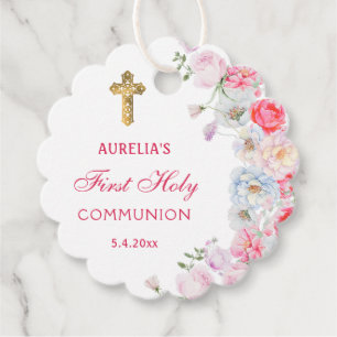 Watercolor Flowers First Communion Favor Tags