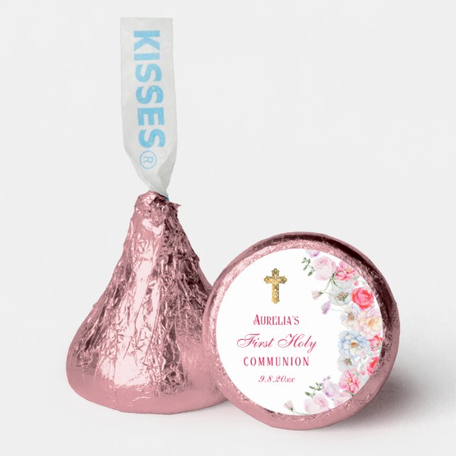Watercolor Flowers First Communion Hershey®'s Kisses® (Front)