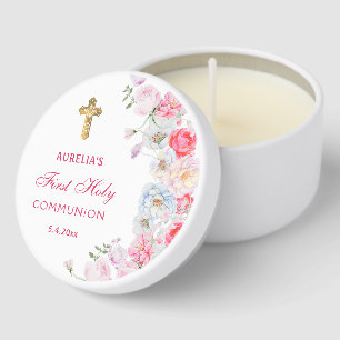 Watercolor Flowers First Communion Mini Candle Favors