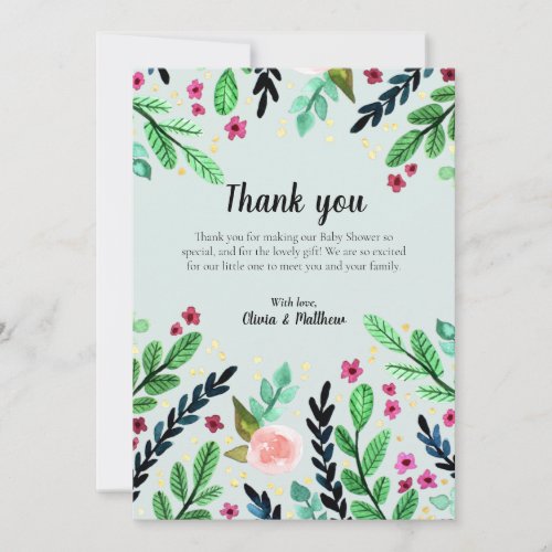 Watercolor Flowers Floral Botanical Baby Shower Thank You Card