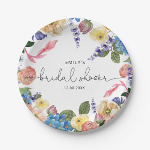 Watercolor Flowers Floral Bridal Shower Paper Plates