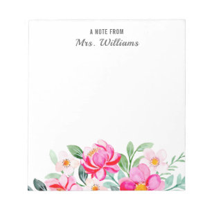 Watercolor Flowers Floral Custom Name A Note From