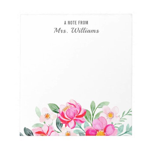 Watercolor Flowers Floral Custom Name A Note From
