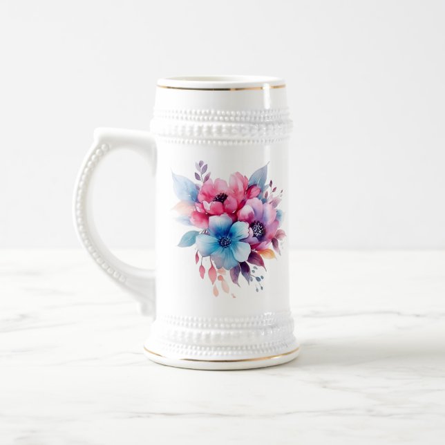 Watercolor Flowers Floral Design-45893 Beer Stein (Left)