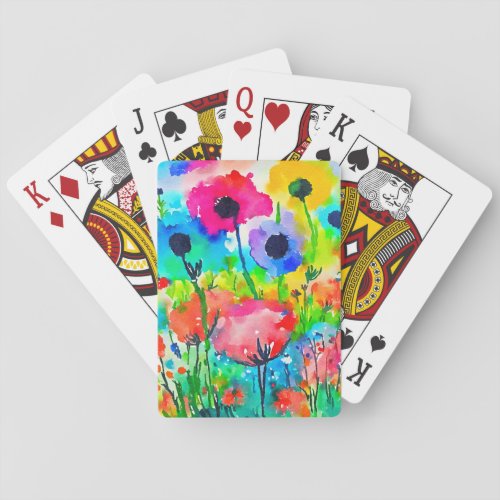 Watercolor Flowers Floral Red Blue Yellow Playing Cards