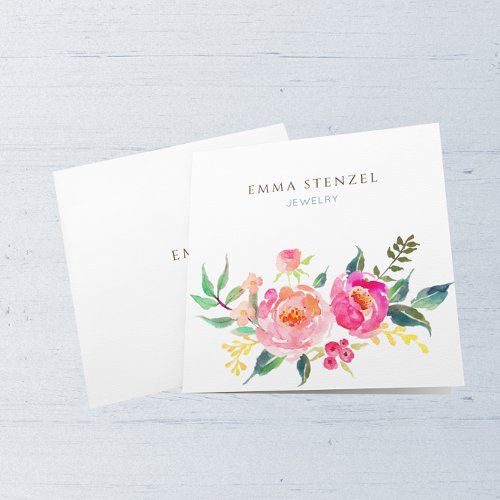Watercolor Flowers Floral Square Business Card