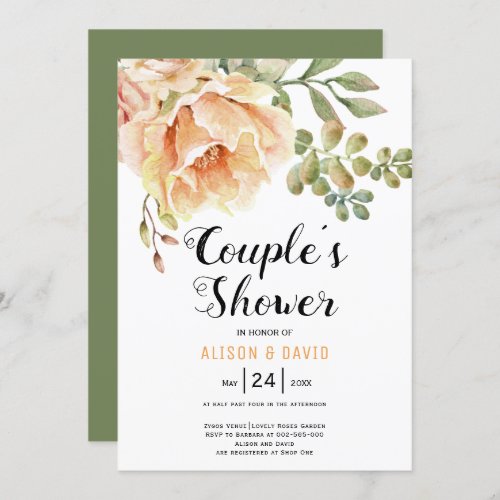 Watercolor flowers floral wedding couples shower invitation