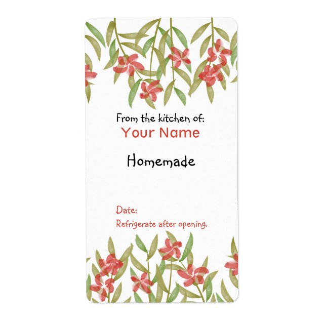 Watercolor Flowers From the Kitchen Of Labels Red (Front)