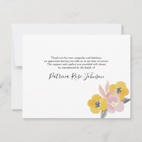 Watercolor Flowers Funeral Thank You Note Card