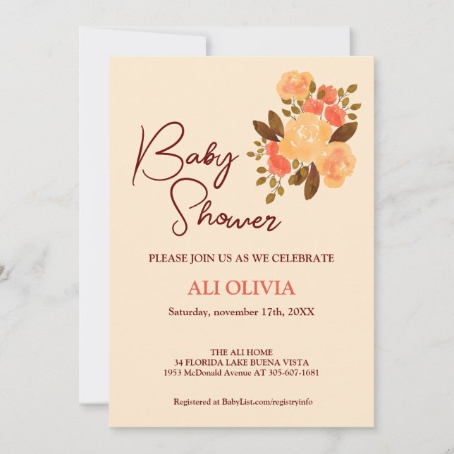 Watercolor Flowers Garden Baby Shower  Invitation (Front)