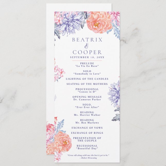 Watercolor Flowers Garden Floral | Wedding Program (Front/Back)