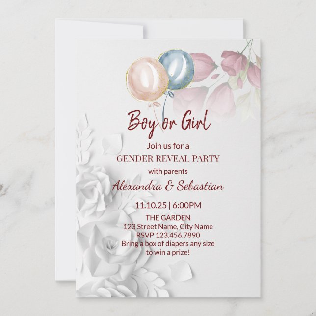 Watercolor Flowers Gender Reveal Invitation (Front)