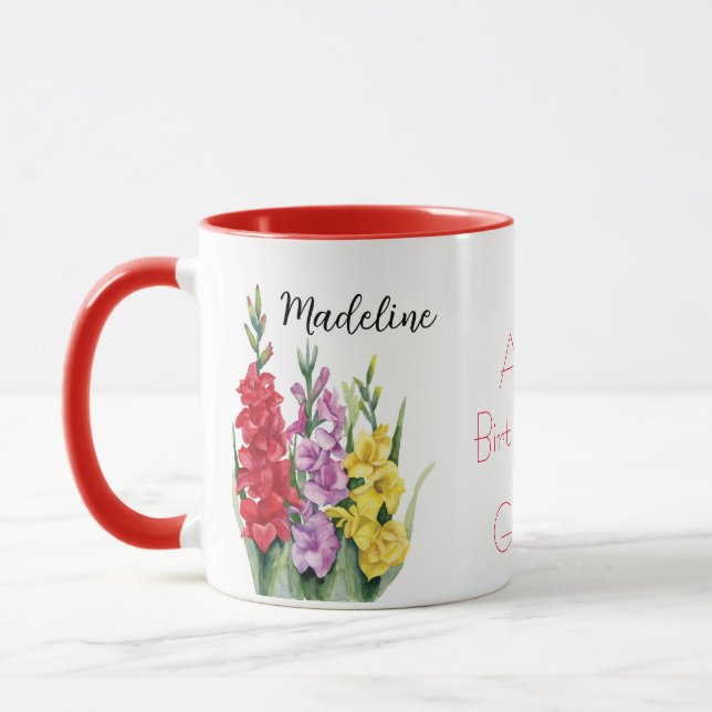 Watercolor Flowers Gladiolus August Birth Flower Mug (Left)