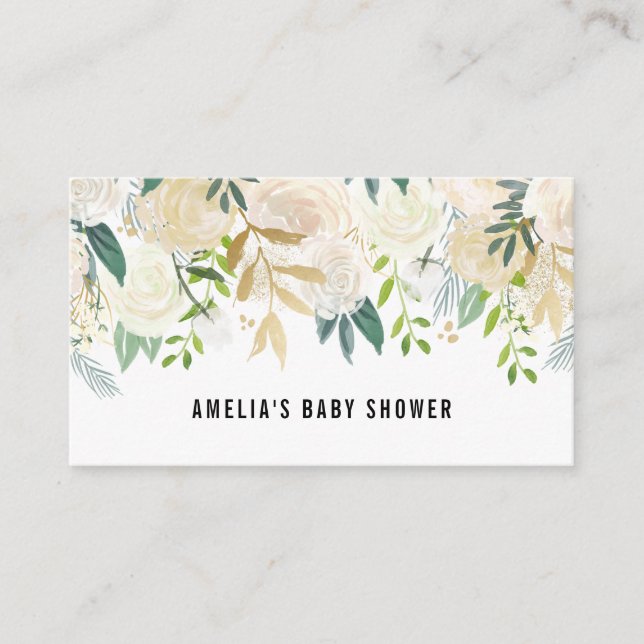 Watercolor Flowers Gold Foil Baby Shower Registry Enclosure Card (Front)