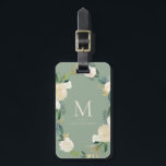 Watercolor Flowers Gold Foil Monogram Sage Green Luggage Tag<br><div class="desc">Elegant and feminine luggage tag featuring watercolor flowers with faux gold foil and faux gold glitter accents with a red background color. Personalize by adding your details. This personalized luggage tag is perfect as a gift.</div>