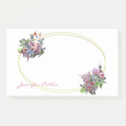 Watercolor Flowers Gold Frame Hand Script Template Post-it Notes