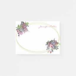 Watercolor Flowers Gold Frame Template Hand Script Post-it Notes