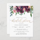 Watercolor Flowers & Gold Glitter Bridal Shower Invitation Postcard (Front/Back)