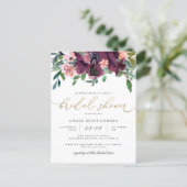 Watercolor Flowers & Gold Glitter Bridal Shower Invitation Postcard (Standing Front)